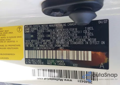 2008 Lexus Rx 350 from USA, damaged, VIN 2T2GK31U38C034717